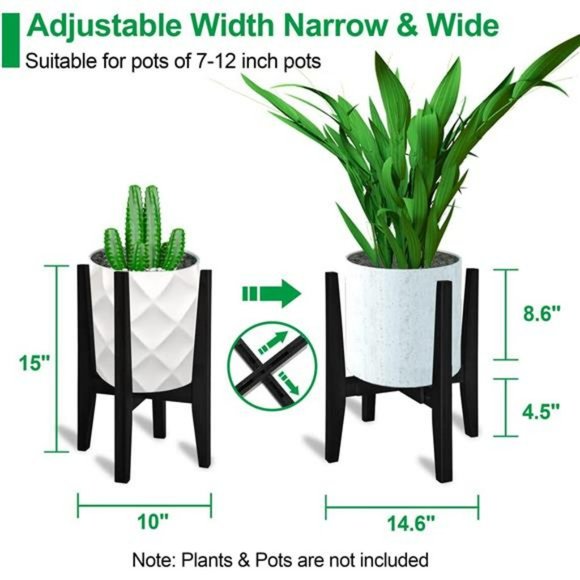 Plant Stand indoor, Bamboo Plant Stands Adjustable (black, 1 Pack) - Picture 3 of 6